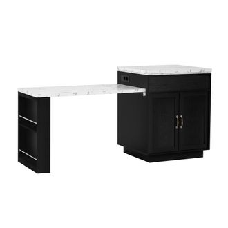 STILVORA Carro De Cocina Con Mesa Extensible, 2 Cajones, Estantes Abiertos, Led, Usb Y Type-c, En Mdf, Negro