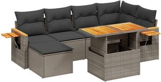 vidaXL Vidaxl - Set De Sof&aacute;s De Jard&iacute;n 7 Piezas Con Cojines Rat&aacute;n Pe Gris