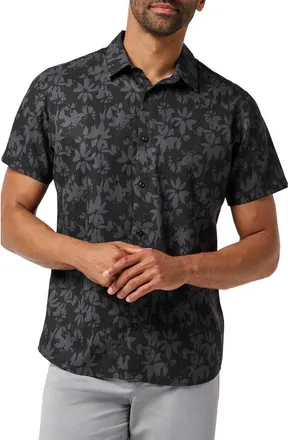 Travis Mathew Techwoven Founder Floral Short Sleeve Performance Button-Up Shirt in Black at Nordstrom, Size Xx-Large