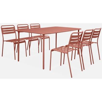 Sweeek Set tavolo da giardino in acciaio con 6 sedie, 160cm