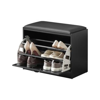 SoBuy Sobuy - Banco Zapatero Con 1 Solapas Banco De Almacenamianto Con Coj&iacute;n Acolchado De Asiento 60 X 30 X 44 Cm Negro Fsr16-sch Es