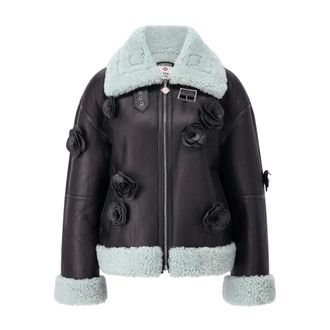 Casablanca Jassen, Dames, Zwart, M, Bloemen Faux Fur Jassen