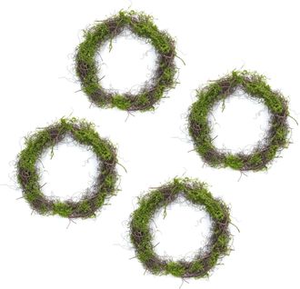 Melrose International Moss Leaf Twig Wreath (Set of 4) - Green; Brown