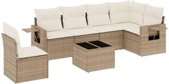 vidaXL Vidaxl - Set Sof&aacute;s De Jard&iacute;n 7 Piezas Y Cojines Rat&aacute;n Sint&eacute;tico Beige