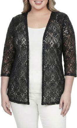 Standards & Practices Sequin Lace Open Front Cardigan in Black at Nordstrom, Size 3X