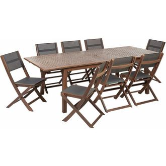 Beliani Set da Giardino con Tavolo in Legno di Acacia Scuro e 8 Sedie Cesana