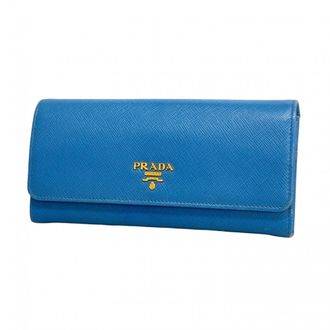 Prada Blue Leather Long Wallet (Bi-Fold) (Pre-Owned)