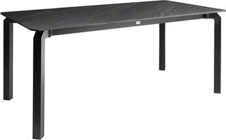 Beliani Garden Dining Table Black Marble Sintered Stone Top Iron Frame UV Water Rust Resistant Outdoor Indoor Dining Room Patio Modern Style FELETTO