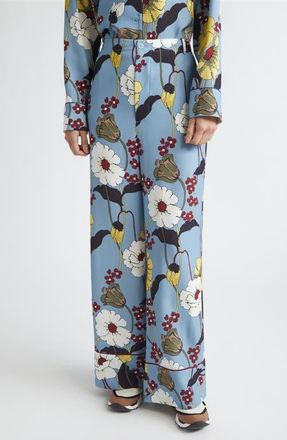 Marni Melodia Floral Satin Pajama Pants in Mfb31Sky at Nordstrom, Size 10 Us