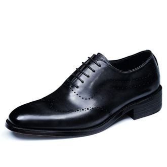 Generic Mens Lace Up Brogue Oxfords Low Block Heel Office Dress Shoes Round Toe Faux Leather Formal Shoes,Black,4.5 UK