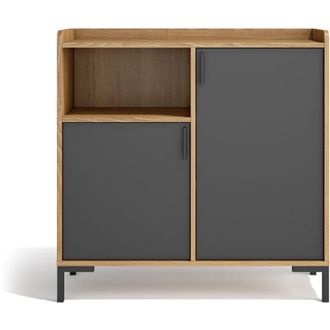 HERDASA Herdasa, Mueble Aparador En Melamina Con 2 Puertas, Dover, Roble Dorado-grafito