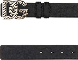Dolce & Gabbana Mens Logo-Buckle Leather Belt Black Calfskin