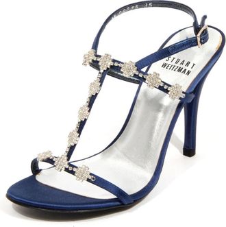 Stuart Weitzman Midnight Satin Sandalen met 9cm Hak - Dames - Sandalen met hakken - Blauw - 35 EU - Schoenen