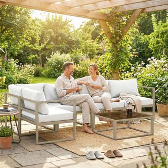 OUTSUNNY 5 Seater Aluminium Garden Furniture Set w/ Table, White