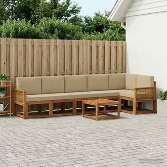 vidaXL Vidaxl Set Di Divani Da Esterno 7 Pz Naturale E Beige Poliestere