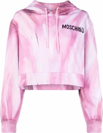 Moschino Hoodies & sweatvesten, Dames, Roze, M, Fine Art Theme Hoodie Cropped