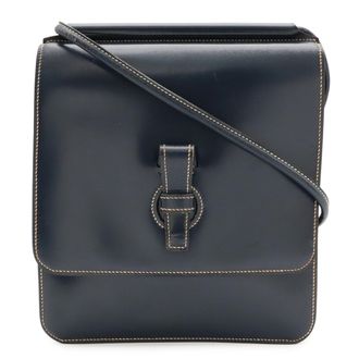 Herm&egrave;s Navy Box Calf Leather Pochette Shoulder Bag (Pre-Owned)