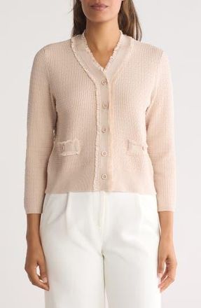 Adrianna Papell Frayed Waffle Knit Cardigan in Champagne Blush at Nordstrom Rack, Size X-Large