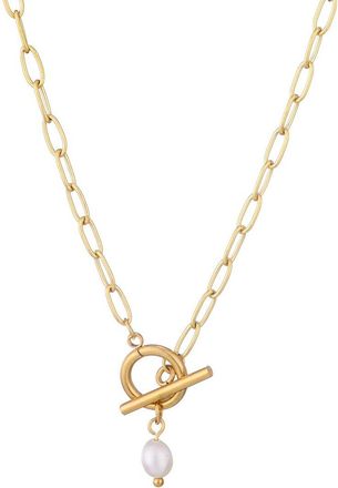 Adornia Adornia 18K Plated Stainless Steel 3-4Mm Pearl Tarnish-Resistant Toggle Necklace