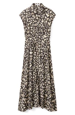 Mango Printed Tie Belt Shirtdress in Brown at Nordstrom, Size 4