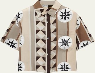 Loewe Scarf Print Cropped Boxy Silk Shirt