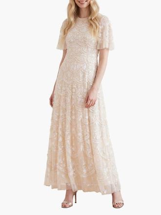 Needle & Thread Lily Bloom Embroidered Maxi Dress in Cream at Nordstrom, Size 18