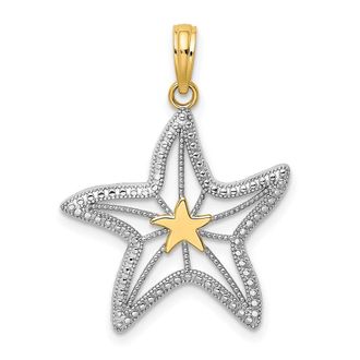 Diamond2Deal 14k Yellow Gold with White Rhodium Small Starfish Charm
