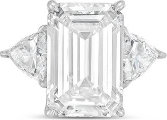 Diana M. Jewels 14kt white gold 4ct lab grown emerald diamond ring with trillions on the sides