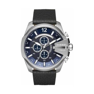 Diesel Accessoires, Heren, Grijs, ONE Size, Leer, Dz 4423 Mega Chief Horloge