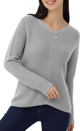 Re Tech UK Warm Ladies V Neck Knitted Jumpers for Women - Soft Feeling - Loose Fitting - Long Line Top - Perfect for Winter, (Light Grey, M/L)