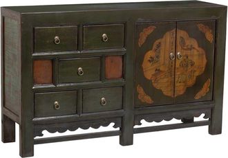 Wanderlust Deco Aparador de madera negro pintado artesanal 143x39x87h cm