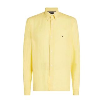 Tommy Hilfiger Regular Linnen Overhemd - Heren - Casual Overhemden - Geel - S - Linnen - Overhemden