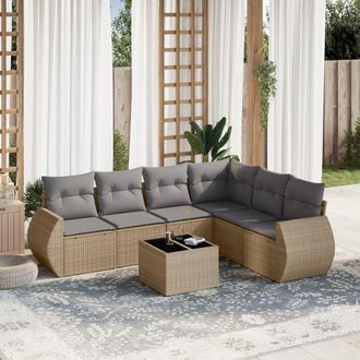 vidaXL Vidaxl - Set Sof&aacute;s De Jard&iacute;n 7 Piezas Y Cojines Rat&aacute;n Sint&eacute;tico Beige