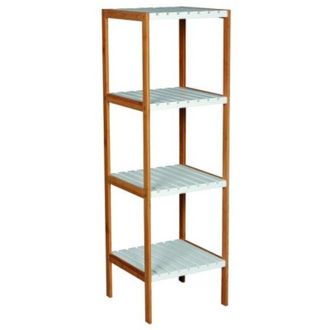 MSV Estante De 4 Niveles De Bamb&uacute; Y Mdf Blanco Msv
