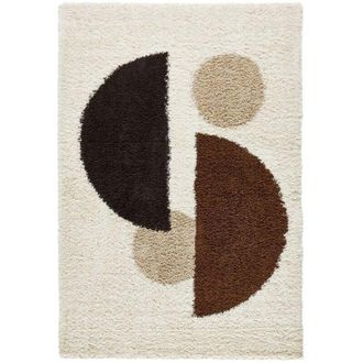 Sweeek Shaggy indoor rug with circular patterns in beige, brown, black, Pitt, 160x120x3 cm