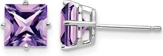 Diamond2Deal 14k White Gold 6mm Princess Cut Amethyst Earrings