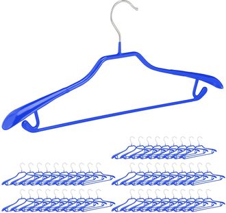 Relaxdays 50 Perchas Para Trajes, Barra Pantalones, Gancho Colgar Falda Y Top, Metal Y Pvc, 19 X 45 X 3,5 Cm, Azul