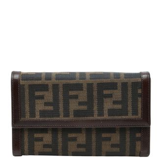 Fendi Brown Canvas Leather Long Wallet (Bi-Fold) (Pre-Owned)