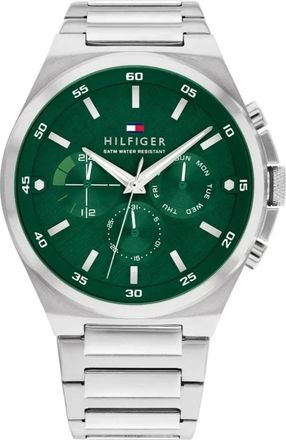 Tommy Hilfiger Accessoires, Heren, Grijs, ONE Size, Herenhorloge Roestvrij Staal Groene Wijzerplaat