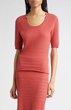 Lafayette 148 New York Mixed Stitch Short Sleeve Sweater in Red Brick at Nordstrom Rack, Size X-Large