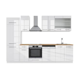 Vicco Mueble De Cocina Fame-line, Blanco Alto Brillo/blanco, 300 Cm, Et Roble