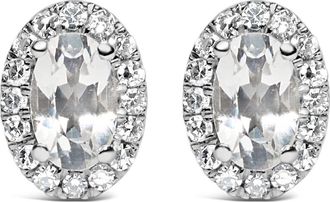 House of Brilliance 10K White Gold 5x3 MM Oval Cut Birthstone and Diamond Halo Stud Earrings in White Topaz at Nordstrom