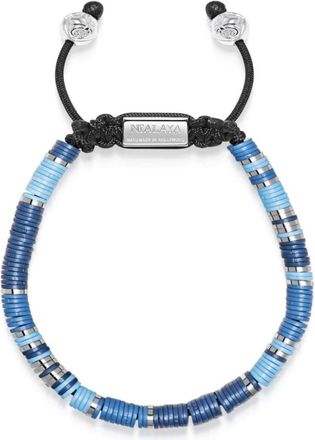 Nialaya logo-plaque beaded bracelet - men - Nylon/stainless steel - M - Blue