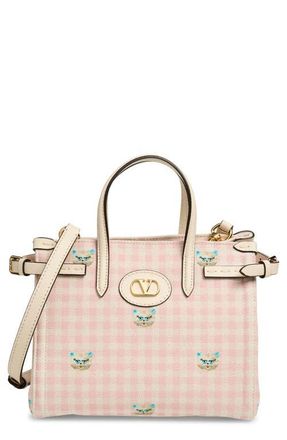 Valentino Garavani Small Antibes Gingham Canvas Tote in Ivory/Multi at Nordstrom