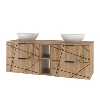 Petits Meubles Mueble lavabo 2 compartimientos estratificado marr&oacute;n