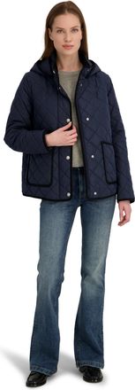 Elie Tahari Womens Rosie Hooded Quilted Water-Repellent Short Coat w/Detachable Hood