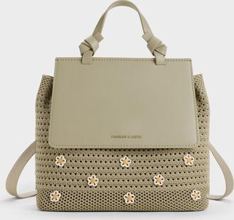 Charles & Keith Girls Ida Stripped Knitted Backpack