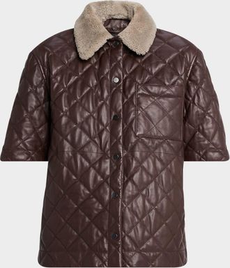 Brunello Cucinelli Lamb Shearling Collar Quilted Nappa Leather Shirt