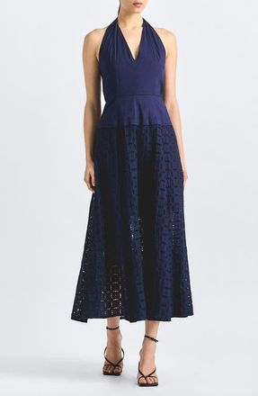 Derek Lam Maris Eyelet Halter Maxi Dress in Navy at Nordstrom, Size 4