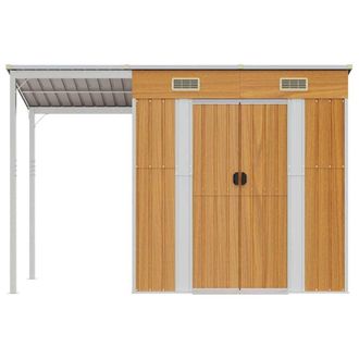 Berkfield Home Garden Shed with Extended Roof Light Brown 277x110.5x181cm Steel | Size: 277x110.5x181 cm
